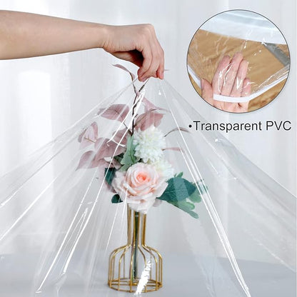 LUSHVIDA Round Waterproof Table Cover Elastic Vinyl Fitted Tablecloth Elastic Edged Plastic Table Cloth (Clear, Best for Up to 36"-44" Round)