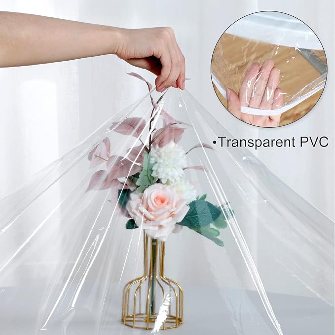 LUSHVIDA Round Waterproof Table Cover Elastic Vinyl Fitted Tablecloth Elastic Edged Plastic Table Cloth (Clear, Best for Up to 57"-68" Round)