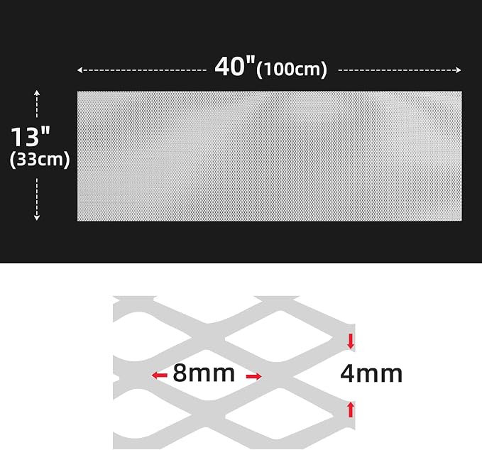 AggAuto Universal 40"x13" Car Grill Mesh 4x8mm Rhombic Hole White | Aluminum Alloy Automotive Grille Insert Bumper, One of the Most Multifunctional Shape Grids 100x33cm
