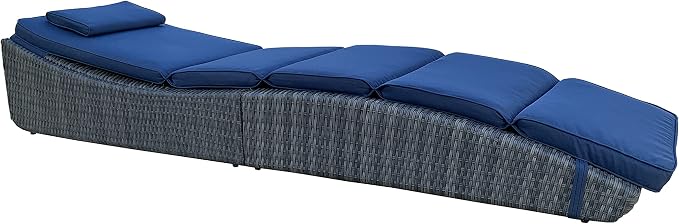 BTEXPERT Outdoor Chaise Lounges Pool Cushioned Chair Wicker Patio Rattan Poolside Folding Space Saving Sun Lounger Adjustable Backrest Couch Reclining Fully Assembled Two Piece Blue