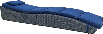 BTEXPERT Outdoor Chaise Lounges Pool Cushioned Chair Wicker Patio Rattan Poolside Folding Space Saving Sun Lounger Adjustable Backrest Couch Reclining Fully Assembled Two Piece Blue