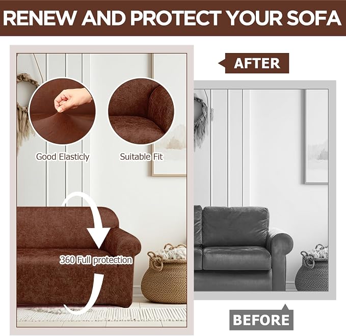 Peryiter 2 Pcs Couch and Loveseat Sofa Covers,Dark Brown,Tech | Armchair Covers for Living Room, Sofa Cushion Slipcover 2/3 Seater, Furniture Protector, Polyester and Spandex, Washable