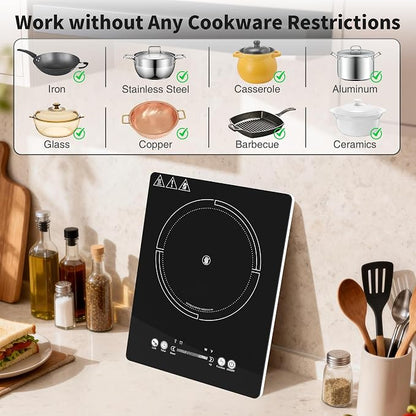 VBGK Single Burner Electric Cooktop,110V 1800W Electric Stove Top with LED Touch Control,8 Power Levels, 4HTimer, Safety Lock, portable cooktop Overheat protection