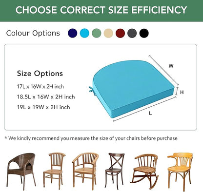 Outdoor Chair Cushions Set of 2: Waterproof & Fade Resistant Patio Furniture Cushions - 18.5 x 16 x 2 Inch Non Slip Round Corner Seat Cushion Pads with Removable Cover for Garden Yard Lawn, Teal