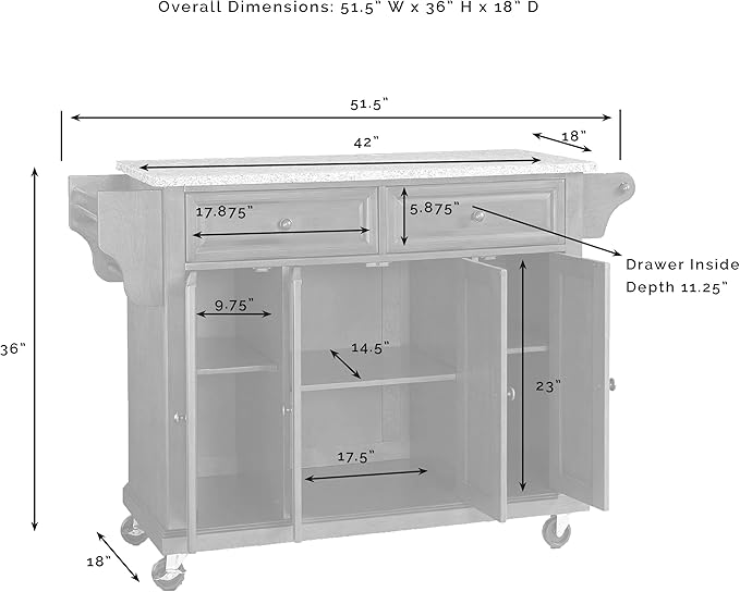 Crosley Furniture Full Size Granite Top Rolling Kitchen Island Storage Cart, Microwave Stand, Spice Rack, Black