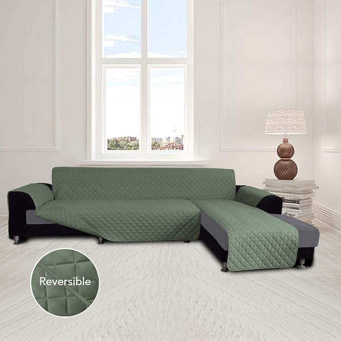 Easy-Going Reversible L-Shape Sectional Couch Cover, Small, Greyish Green | Soft Sofa Slipcover For Dogs, Fits Left/Right Chaise Lounge Protector, Water Resistant Mat For Living Room