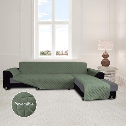 Easy-Going Reversible L-Shape Sectional Couch Cover, Small, Greyish Green | Soft Sofa Slipcover For Dogs, Fits Left/Right Chaise Lounge Protector, Water Resistant Mat For Living Room
