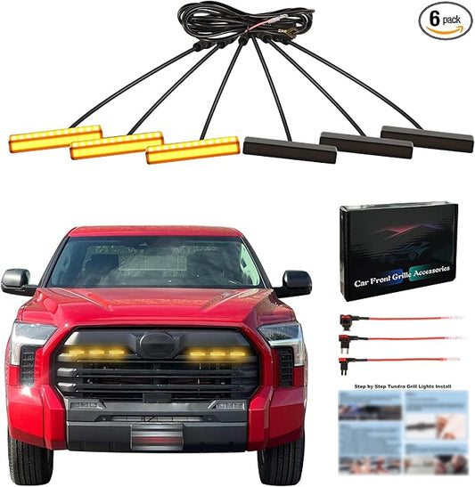 Amber Led Raptor Grills Lights for 2007-2026 Toyota Tundra | 6 in 1 front bumper grille light trdpro grill light assembly accessories
