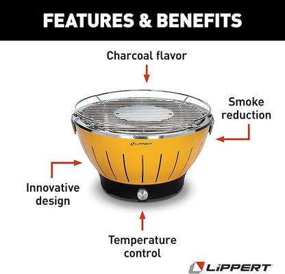 Lippert Odyssey Portable Grill - Compact and Versatile Charcoal Grill for Camping, Tailgating, and Outdoor Cooking - Lightweight and Durable Design with Large Cooking Surface - Amber