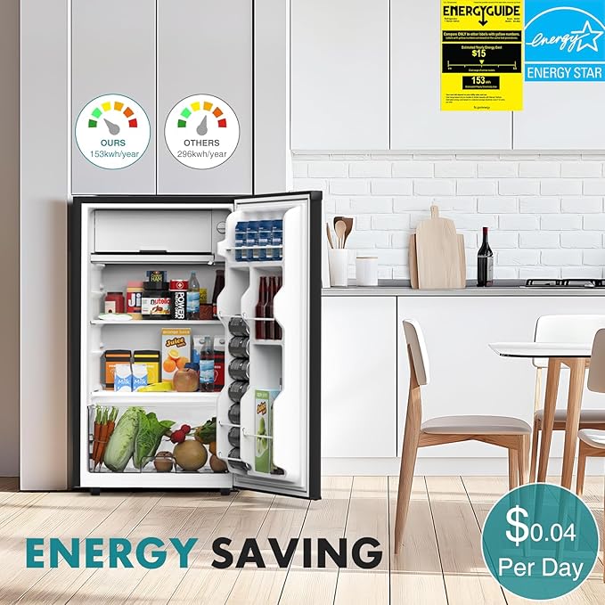 OLIXIS Mini Fridge with Freezer, 3.2 Cu.Ft Single Door Refrigerator with Adjustable Thermostat, Small Compact Refrigerator for Bedroom, Office, Dorm, Black