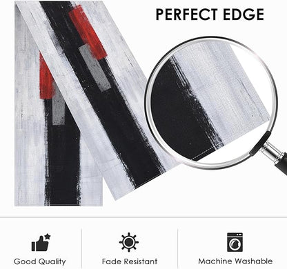 Emvency Black and White Table Runner, Modern Grey Red Art Painting for Kitchen Coffee Table Family Dinners Holiday Parties Wedding Events Decor(13x108 inch)