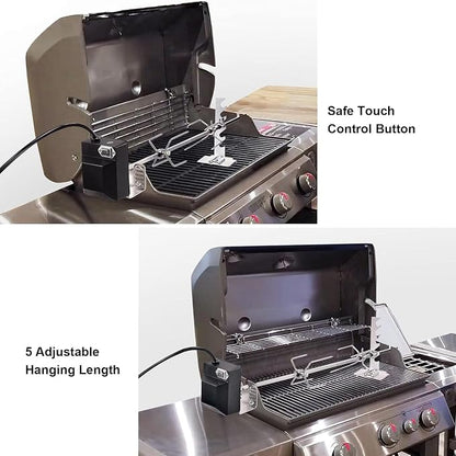 Zunate Heavy Duty Universal Rotisserie Grill Kit with Stable Motor & Switch - 15kg Load Bearing, 304 Stainless Steel, for Chicken, Pig, Lamb (US Plug 110V)