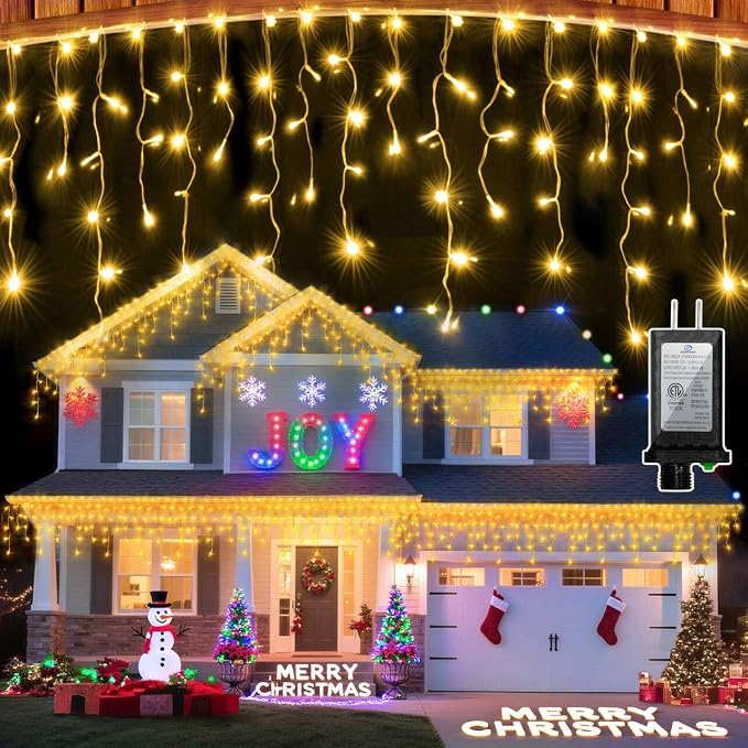 1332 LED 132FT Christmas Lights,296 Drops Icicle Lights with 12 Modes | Warm White Icicle String Lights with Timer and Dimming for Long Rooflines, Wide Eaves, Storefronts and Wedding Backdrops