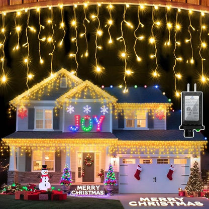 1332 LED 132FT Christmas Lights,296 Drops Icicle Lights with 12 Modes | Warm White Icicle String Lights with Timer and Dimming for Long Rooflines, Wide Eaves, Storefronts and Wedding Backdrops