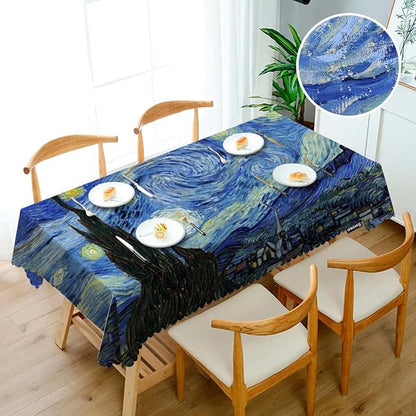 Swono Van Gogh Table Cloth Abstract Starry Night Art Painting Rectangular Tablecloth Picnic & BBQ Table Cover Polyester Kitchen Home Dining 50x72 Inch