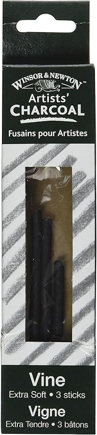 Winsor & Newton Artist Vine Charcoal Sticks, Extra-Soft, Box of 3 Sticks