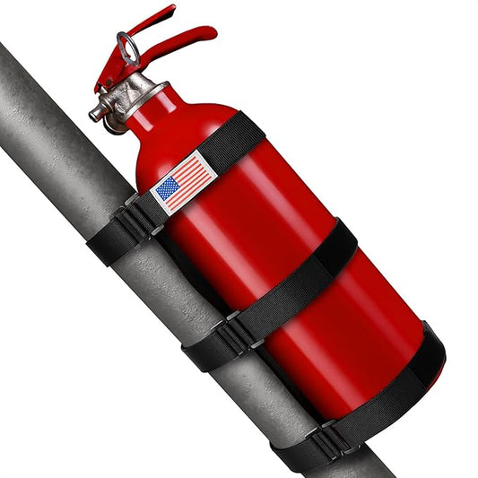 Fire Extinguisher Mount for Vehicle - Adjustable Nylon Strap Fix, No-Drill, Roll Bar Mount, Quick Release | Fits 3 lb Extinguishers - Fire Extinguisher Holder for Car, Boat, UTV, & Off-Road Vehicles