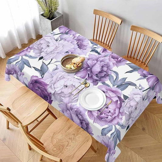 TKS MITLAN Tablecloth Purple Peonies Table Cloth Rectangle Table 52 x 70 Inch Flower Bloom Elegant Vintage Kitchen Decorations for Home Dinner Party