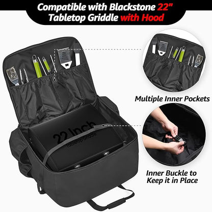 samdew Carry Bag for 22 Inch Tabletop Griddle with Hood, Outdoor Grill Cover Compatible with Blackstone 22 Inch Tabletop Griddle with Hood, Portable Camping Grill Storage Case with Pockets, Bag Only