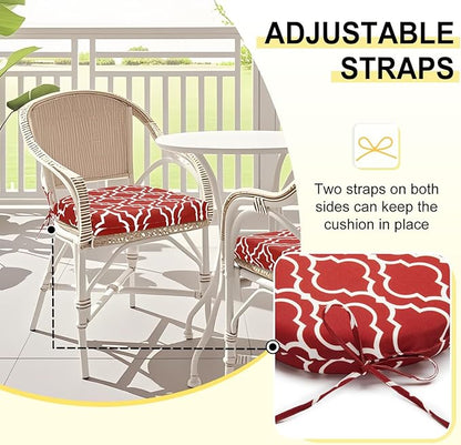 downluxe Outdoor Chair Cushions Set of 4 for Patio Furniture, Water-Resistant Patio Chair Cushions with Ties, High Density Foam Outdoor Seat Cushion, 17" X 16" X 2", Red Gourd