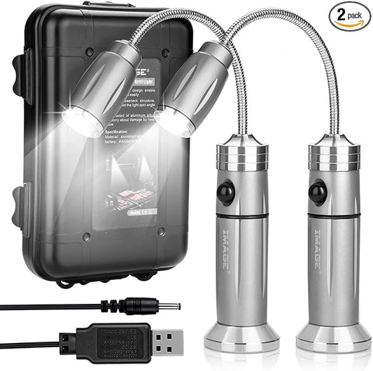 Rechargeable Ultra-Bright Barbecue Grill Light with Super Bright LED Lights,360° Flexible Gooseneck Adjustable Pit Boss Smoker BBQ Accessories, Grilling Gifts for Men Dad- 2 Pack