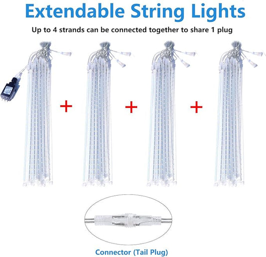 Aluan Christmas Lights Outdoor Meteor Shower Lights White 16 Inch 10 Tubes 360 LED Falling Rain Light Waterproof Snowfall Dripping Icicle Light for Xmas Tree Holiday Decoration Yard Porch Patio