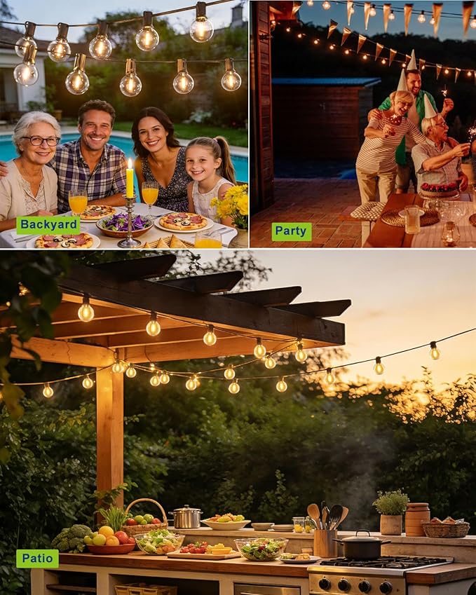 SUFEIMAS Outdoor-String-Lights-Patio-LED-Light-Outside 30FT Waterproof Dimmable Remote Outdoor Lighting 28 Globe G40 LED Bulbs Hanging Lights Connectable for Backyard Porch Party 12 inch Far Apart