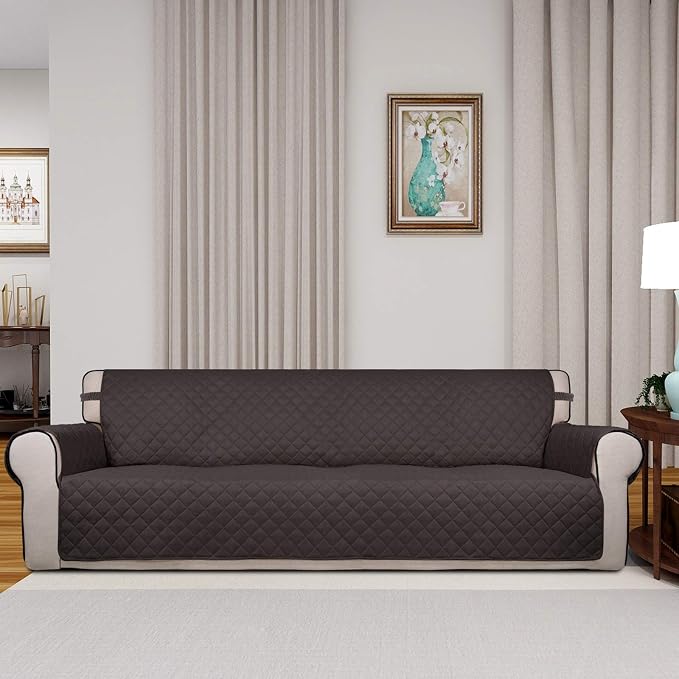 PureFit Reversible Quilted Couch Covers for Dogs Sofa Cover 4 Seater 88" | Chocolate/Beige, Water Resistant Couch Protector, Washable Pet Couch Cover with Non Slip and Elastic Straps For Kids