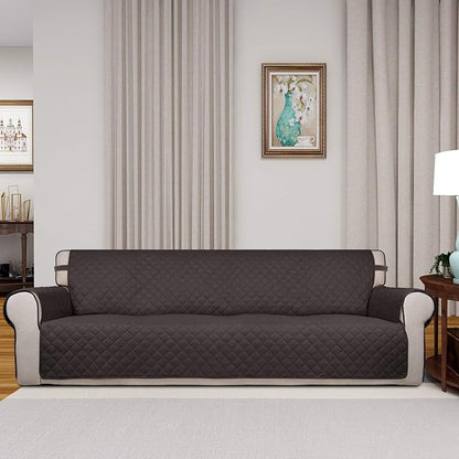 PureFit Reversible Quilted Couch Covers for Dogs Sofa Cover 4 Seater 88" | Chocolate/Chocolate, Water Resistant Couch Protector, Washable Pet Couch Cover with Non Slip and Elastic Straps For Kids