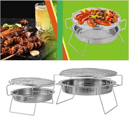 Portable Charcoal Grill Outdoor Barbecue Grill Camping BBQ Grills Mini Round Charcoal Rack Grate Cooking Mesh Wood Coal Stove Folding Legs,A-1