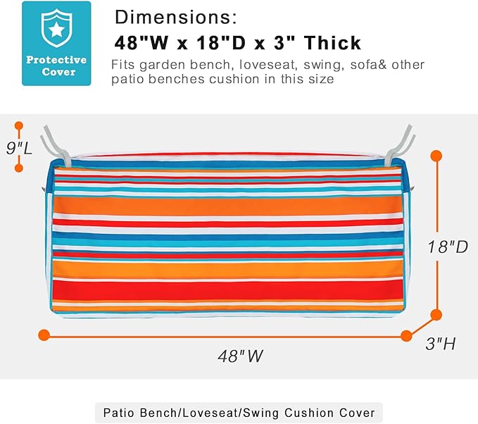 NettyPro Outdoor Loveseat Bench Cushion Cover 48 x 18 x 3 Inch, Water Resistant UV Protection Patio Furniture Swing Cushion Slipcover with Zipper, Replacement Cover Only