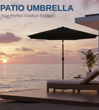 9FT Auto-Tilt Patio Umbrella|Outdoor Market Table Umbrella with 8 Fiberglass Ribs for Pool,Deck&Backyard