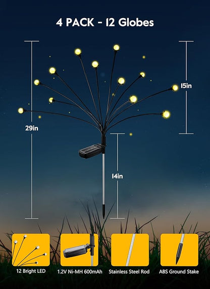Brightown 4 Pack Solar Garden Lights, 48 LED Firefly Lights, 2 Lighting Modes, Wind Sway IP65 Waterproof Outdoor Lights for Garden Yard Pathway Decor, Warm White