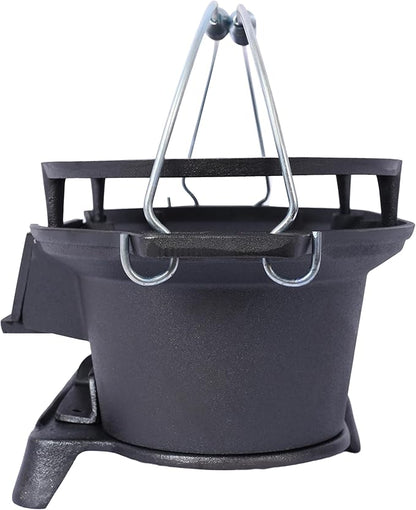 Oval Cast Iron Grill Outdoor, Portable Charcoal Grill and Tabletop Skillet - 100% Cast Iron, Enameled, Durable, Small Charcoal Grill, Camping Stove, Hibachi Grill (BLACK2)