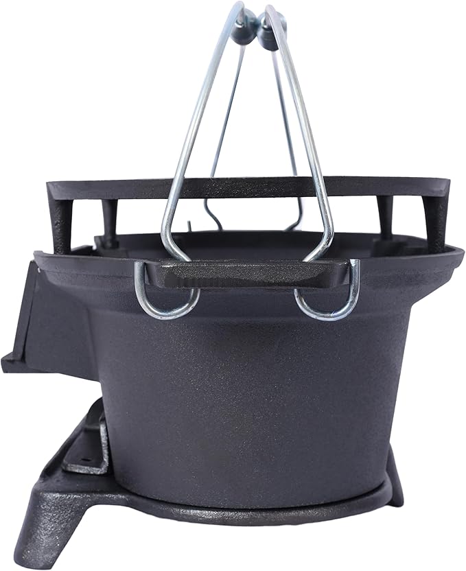 Portable Oval Cast Iron Charcoal Grill for Outdoor Camping BBQ, Tabletop Hibachi Grill with Skillet, Durable Small Smoker for Grills & Smokers, Asador de Carbon,A1