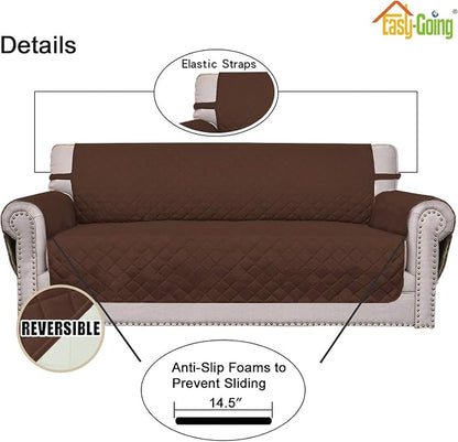 Easy-Going Reversible Couch Cover for 3 Cushion Couch Sofa Cover for Dogs Water Resistant Furniture Protector Cover with Foam Sticks Elastic Straps for Pet Cat (Sofa, Coffee/Ivory) | Machine Washable Slipcover For Dogs, Water Resistant Furniture Mat Fo...