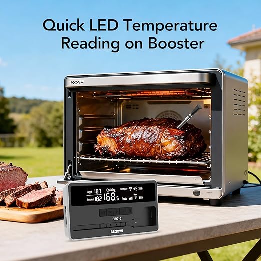 Wireless Meat Thermometer WiFi, Unlimited Range Sub-1G Smart BBQ Thermometer with 7 NIST-Certified Sensors, IP68 Waterproof, Large Magnetic Base Display for Grill, Smoker, Oven & Kitchen