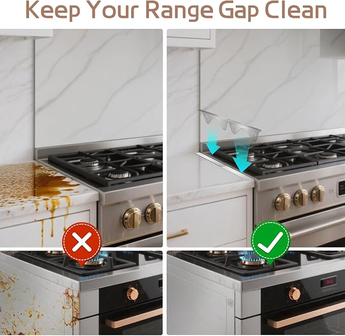 Stainless Steel Stove Gap Filler, 2 Pack Adjustable Covers for Counter, 13.8"-27.5", 0.79" Wide Heat Resistant Oven Guard Range Trim Kit, Silver