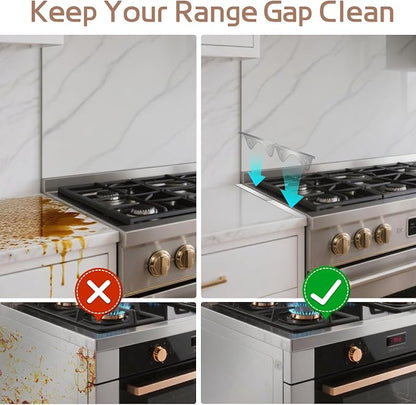 Stainless Steel Stove Gap Filler, 2 Pack Adjustable Covers for Counter, 13.8"-27.5", 0.79" Wide Heat Resistant Oven Guard Range Trim Kit, Silver