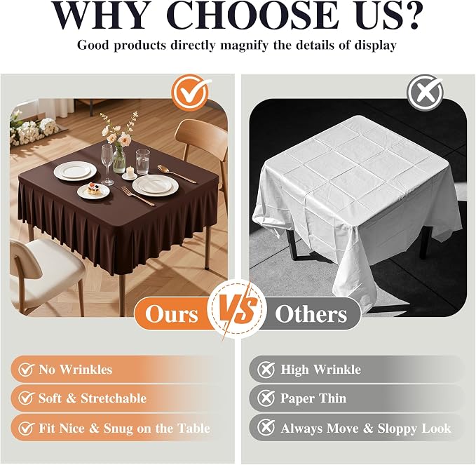 PARTISKY Chocolate Spandex Square Tablecloths 54x54 Inch, Wrinkle Free Fitted Card Table Cloth Stretch Square Table Cover for Kitchen Dinner, Holiday Party, Wedding Banquet, Display Trade Show