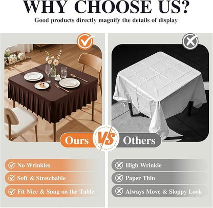 PARTISKY Chocolate Spandex Square Tablecloths 34x34 Inch, 2 Pack Wrinkle Free Fitted Card Table Cloth Stretch Square Table Cover for Kitchen Dinner, Holiday Party, Wedding Banquet, Display Trade Show