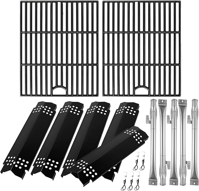 BQMAX Grill Parts for Nexgrill 5 Burner Gas Grill 720-0888 720-0888A 720-0888N, Cooking Grate, Heat Plates Shield and Burner for Nexgrill 5 Burner Replacement Parts for 720-0888 Nexgrills Part