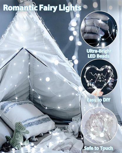 2 Pack 60 LED Fairy Lights Battery Operated with Timer, 20 FT Cool White | Cuttable Copper Wire, Waterproof Battery String Lights for Indoor Outdoor, Wedding, Bedroom, Home, DIY, Christmas Decorations