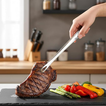2 Pcs 11 Inches and 9.45 In Kitchen Tongs Korean BBQ Tweezers Grill Tools Stainless Steel Kitchen Tweezers Grill Food For Cooking, Meat, Bread & Ice, Clip Head Hollow Design