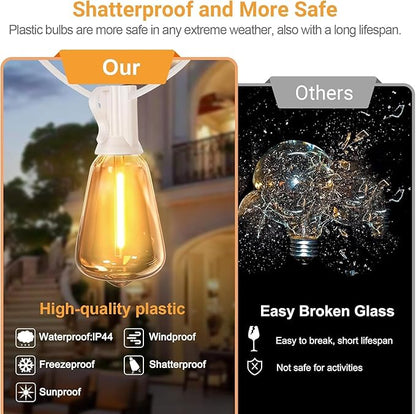 LAMPHOME 4-Pack 26FT Outdoor Patio Lights, 2700K Warm White String Lights 12+1 LED Waterproof Shatterproof Edison Bulbs, Dimmable with Timer for Garden Backyard Yard Hanging Lighting