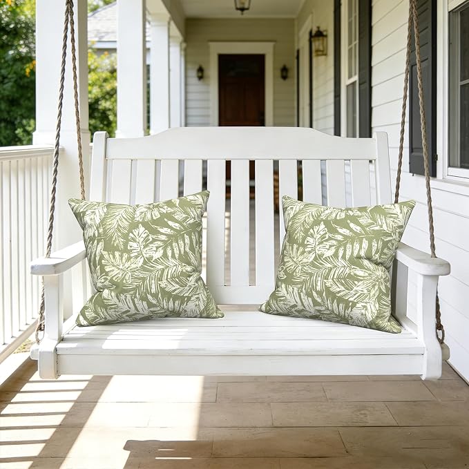 LVTXIII Outdoor Pillow Covers 20x20 Inch, 2 Pack Large Square Throw Pillow Cases, Fade-Resistant Cushion Covers for Patio Furniture Sofa, Garden Porch, Tropical Leaf Green
