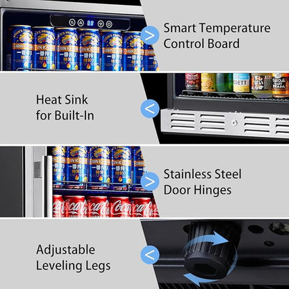 Kalamera 24 inch Beverage Refrigerator - 154 Cans Capacity Beverage Cooler- Fit Perfectly into 24" Space Built in Counter or Freestanding - for Soda, Water, Beer or Wine - For Kitchen, Bar or Office