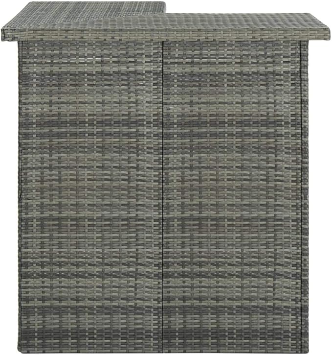 Corner Bar Table with 3 Shelves, 19.7x39.4x41.3 Inch Modern Gray PE Rattan and Steel Kitchen Island Table for Indoor Outdoor Dining Room