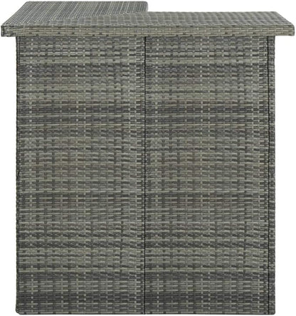 Corner Bar Table with 3 Shelves, 19.7x39.4x41.3 Inch Modern Gray PE Rattan and Steel Kitchen Island Table for Indoor Outdoor Dining Room