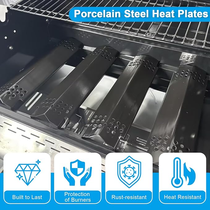LS'BABQ Grill Replacement Parts for Nexgrill 4 Burner 720-0925 720-0925P 720-0925PG Gas Grill, 4 Pack Porcelain Steel Heat Plates Flame Tamer and 2 Pack Cast Iron Grill Grates